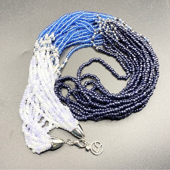 ERICA LYONS Blue Ombre Multi-Strand Seed Bead Necklace - Picture 2 of 7